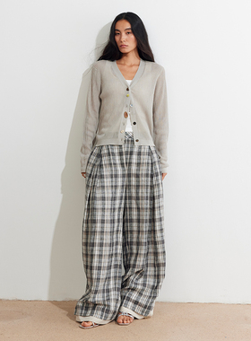 【XSPACE】Dpercent丨薄款纽扣装饰V领长袖坑条针织开衫外套