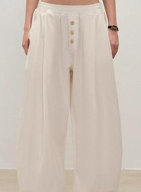 【XSPACE】Dpercent丨双色设计感廓形门襟纽扣宽松阔腿休闲长裤