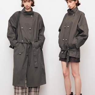 【XSPACE】Dpercent丨精硫棉立领双排扣低腰线腰带长短款风衣外套
