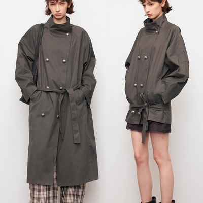 【XSPACE】Dpercent丨精硫棉立领双排扣低腰线腰带长短款风衣外套