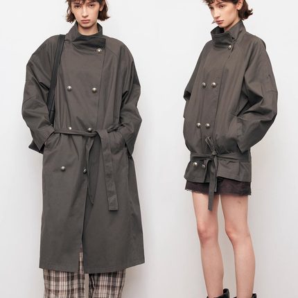 【XSPACE】Dpercent丨精硫棉立领双排扣低腰线腰带长短款风衣外套