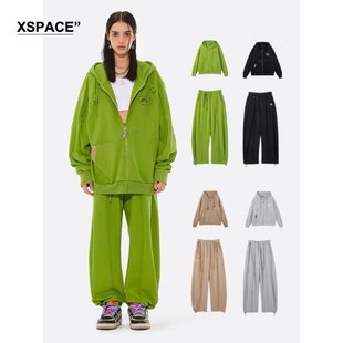 【XSPACE】Dpercent美式复古街拍四色logo卫衣卫裤套装运动外套
