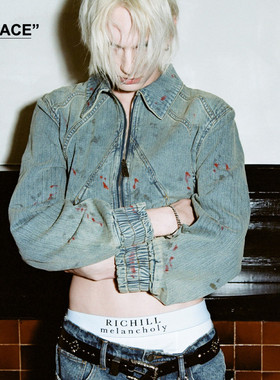 【XSPACE】RICHILL MELANCHOLY水洗做旧解构复古竖纹牛仔外套男女
