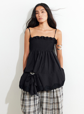 【XSPACE】Dpercent丨匹马棉塔克褶不规则可系带蓬蓬吊带背心