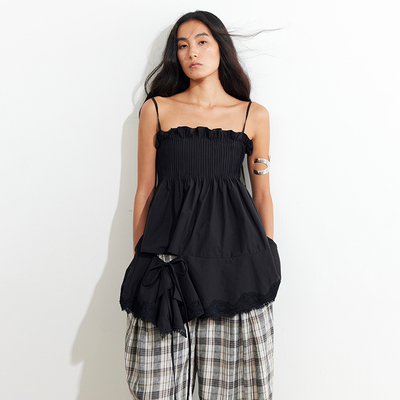 【XSPACE】Dpercent丨匹马棉塔克褶不规则可系带蓬蓬吊带背心