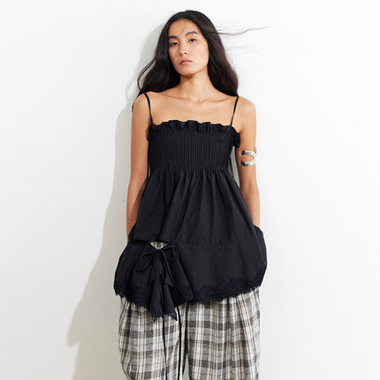 【XSPACE】Dpercent丨匹马棉塔克褶不规则可系带蓬蓬吊带背心