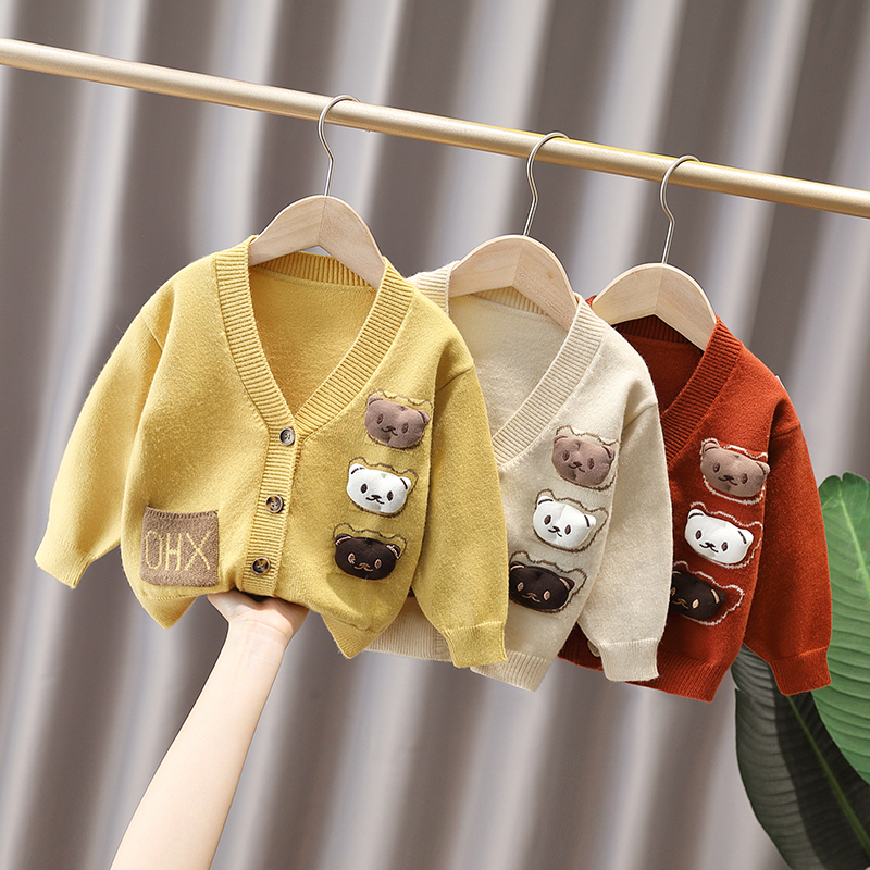 男童韩系卡通针织开衫毛衣2025新款时髦婴儿宝宝外穿春秋薄外套潮
