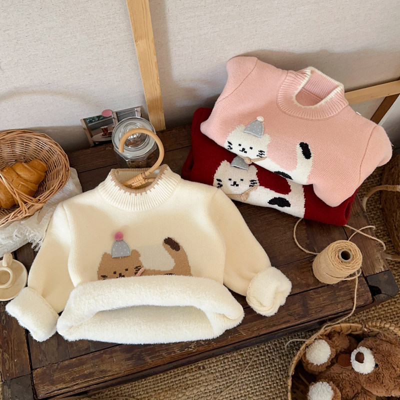 女童一体绒毛衣秋冬装洋气针织衫