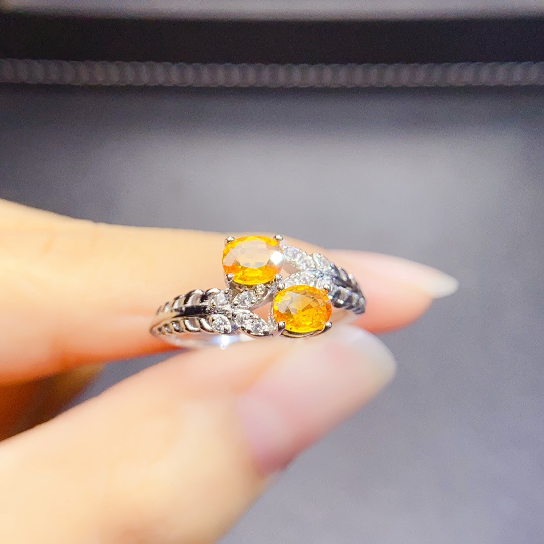 天然黄蓝宝石女戒s925银小众设计