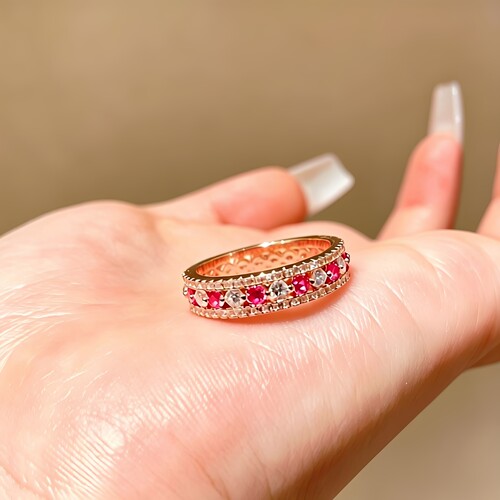S925银满排钻戒指中古设计仙女风