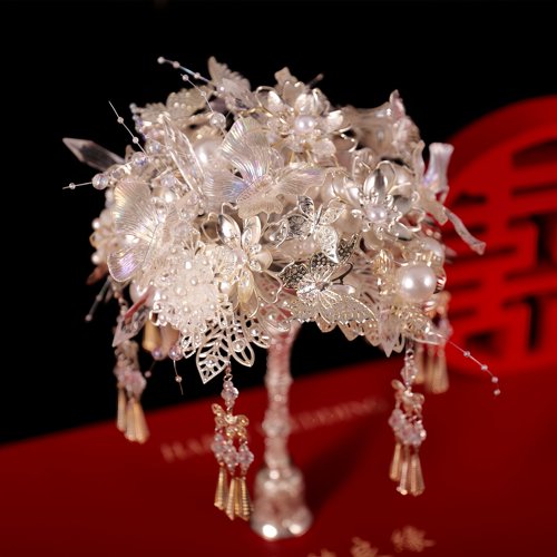 银色手捧花新娘结婚diy材料包成品送朋友订新婚礼物中式婚纱捧花