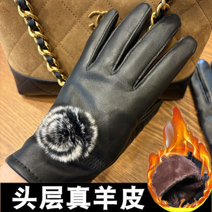 真皮手套女士绵羊皮骑行开车摩托加绒加厚保暖女式薄款秋冬季韩版