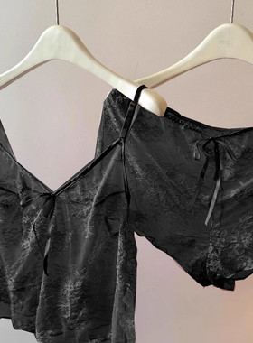 睡衣女款夏季冰丝薄款吊带蕾丝花边性感纯欲风家居服套装黑色高级