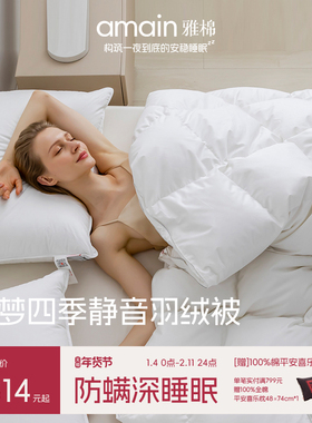 雅棉amain五星级酒店控温羽绒被保暖加厚冬被白鸭绒冰岛雁鸭绒被