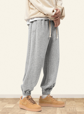 运动裤男灰色束脚卫裤男士韩版潮牌宽松秋冬季新款加绒休闲长裤子