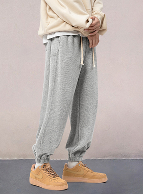 男士灰色卫裤潮流宽松重磅阔腿休闲裤百搭春季2024新款运动束脚裤