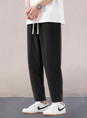 运动裤男士春季休闲卫裤子男直筒针织小脚裤夏季美式潮宽松九分裤