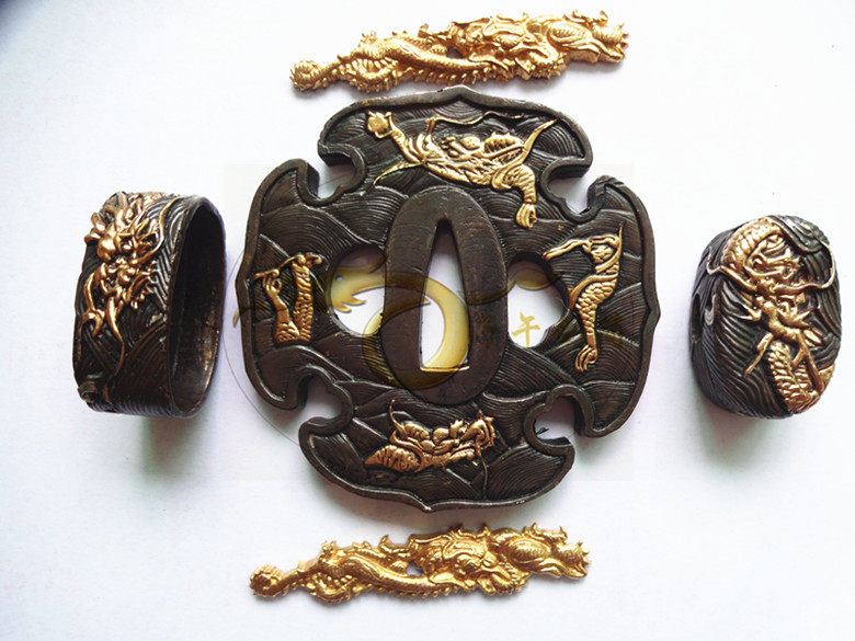 纯铜鎏金刀镡/日本武士配件/护手/精品装具
