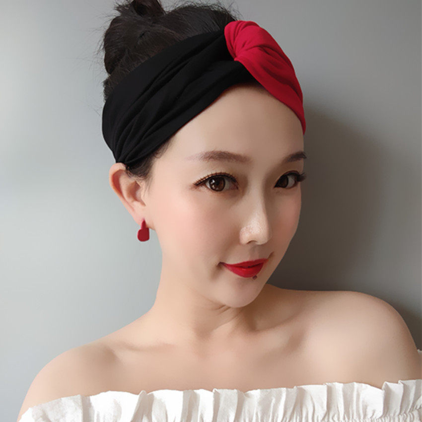 欧美撞色多色入黑白红蓝蓝白红黑交叉宽发带包头巾长短发发套包邮