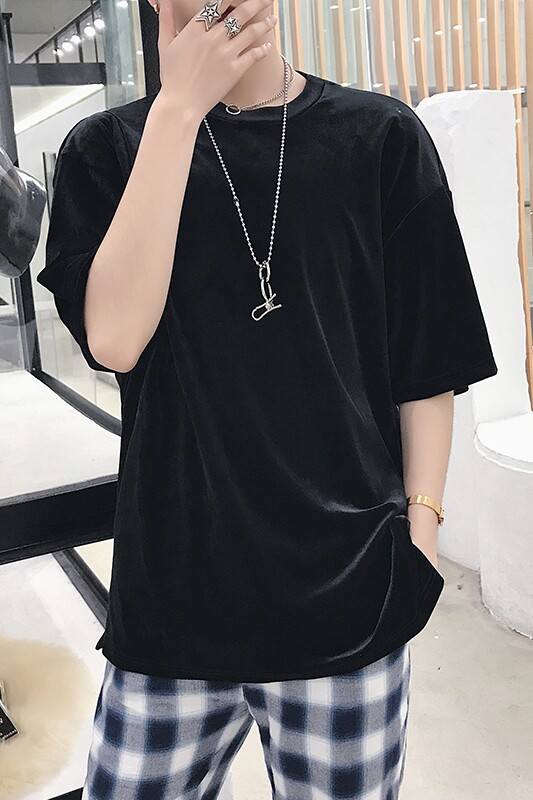 2022夏季金丝绒纯色宽松小众休闲男士t恤D153P45,男装T恤,星座312B-1