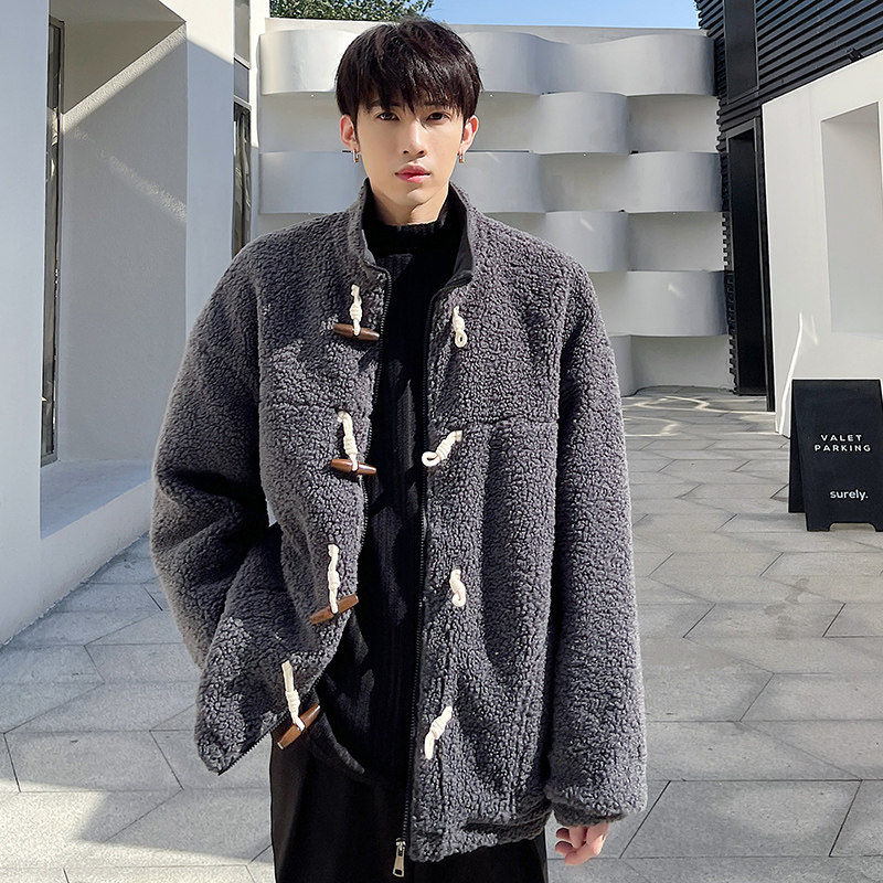 2021小众加厚立领宽松休闲冬季牛角扣羊羔毛外套D06P115,男装棉衣,星座312B-1
