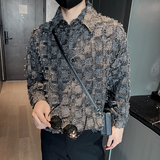 2022暗黑小众社会小伙小香风面料长袖衬衫男D792P65，男装衬衫，星座312B-1