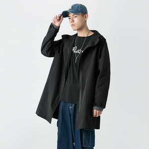 20秋季潮款纯色百搭男风衣宽松韩版时尚中长款风衣际范D608P90图片