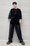 2022暗黑小众提花丝绒宽松圆领T恤简约打底D704P45，男装T恤，星座312B-1