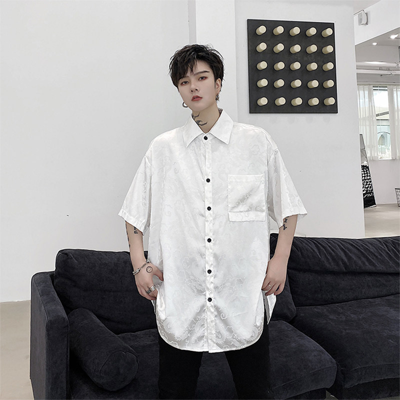 小众男士半袖宽松薄款龙纹提花仿真丝衬衫D643,男装衬衫,星座312B-1