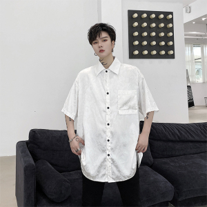 小众男士半袖宽松薄款龙纹提花仿真丝衬衫D643图片