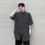 2021夏季暗黑顺滑中袖五分袖衬衣宽松男士潮流衬衫D731，男装衬衫，星座312B-1