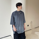 2023夏季金丝绒纯色波浪纹宽松小众休闲男士t恤D843P48，男装T恤，星座312B-1