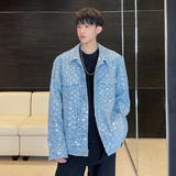 2021小众秋季夹克外套男士宽松工装亮片牛仔夹克D750，男装夹克，星座312B-1