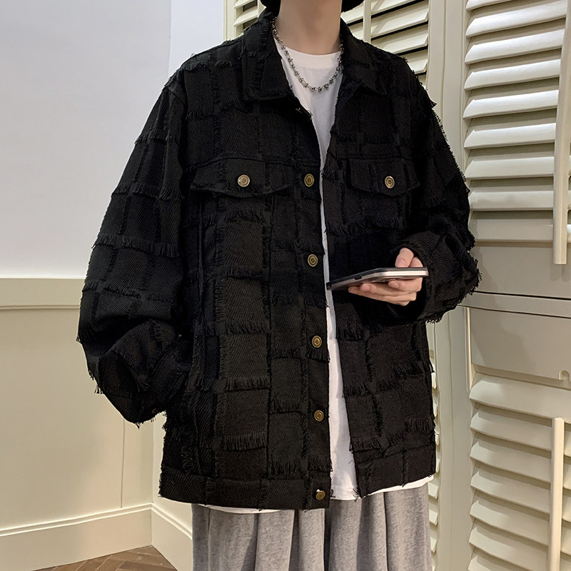 2023春季新款潮流外套流苏方格外套男夹克D824P115图片