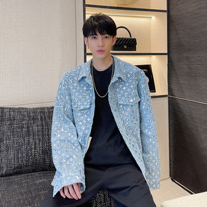 2021小众秋季夹克外套男士宽松工装亮片牛仔夹克D750图片