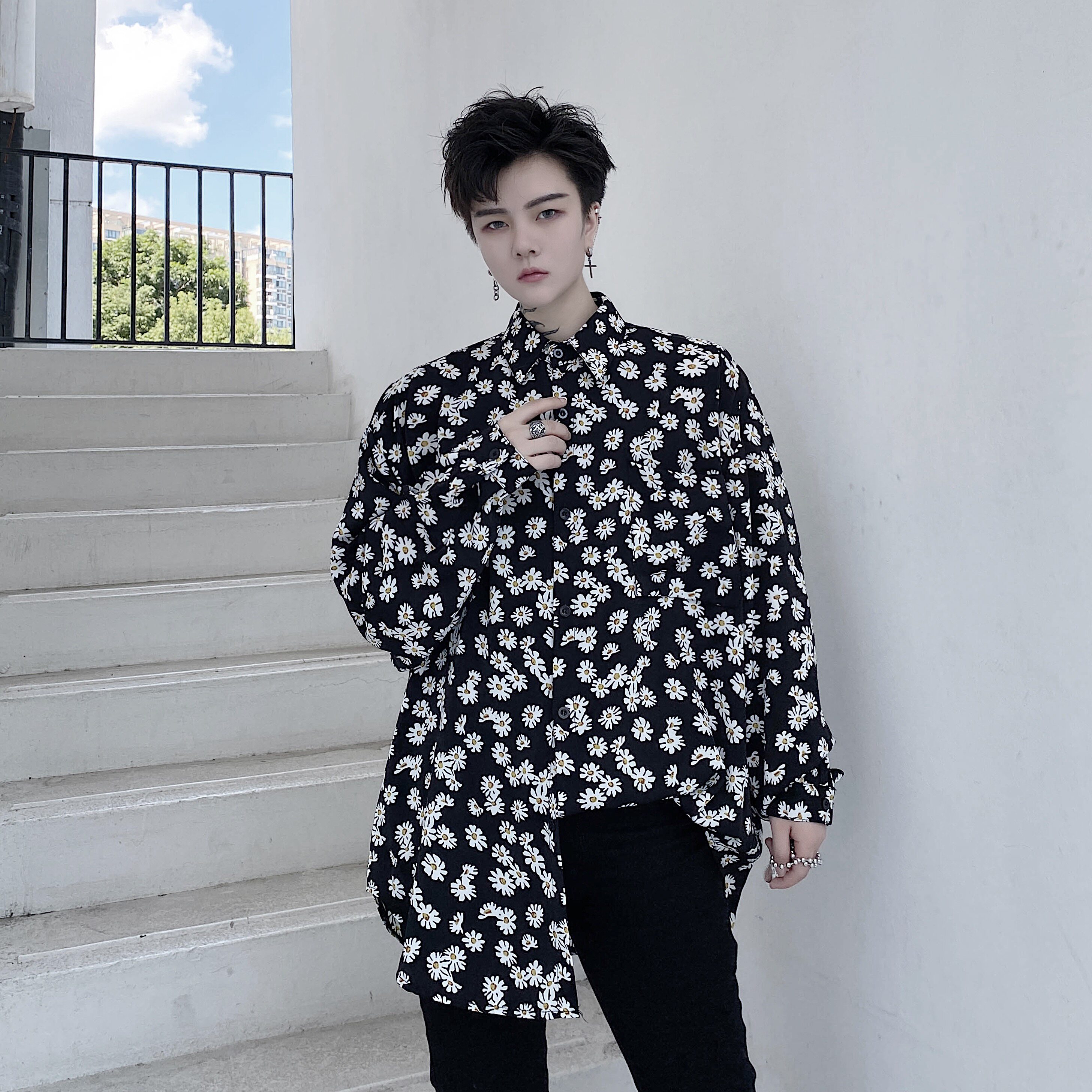 秋季男士宽松雅痞长袖衬衫情侣潮男夜店衬衣暗黑拉风衬衫D680图片