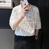 2023夏季新款社会小伙时尚破洞短袖T恤男上衣D841P50，男装T恤，星座312B-1