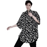 2022小众款免烫流行夏季宽松小碎花五分袖衬衫短袖衬衣D617P55，男装衬衫，星座312B-1