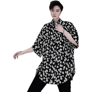 2022小众款免烫流行夏季宽松小碎花五分袖衬衫短袖衬衣D617P55图片