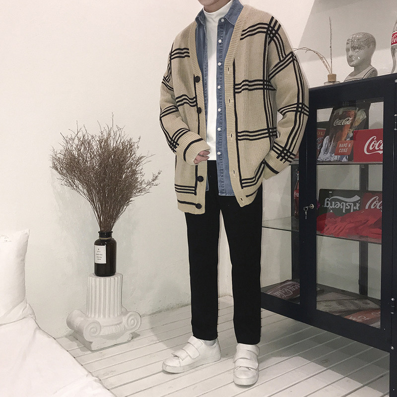冬季潮款时尚大格子毛衣潮男款毛衣开衫百搭打底开衫毛衣D511P75,男装针织衫/毛衣,星座312B-1