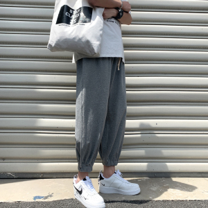 夏季韩版潮流束脚卫裤百搭九分针织裤子纯色运动裤D549P40图片