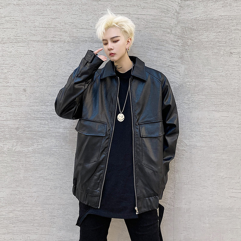 2021秋冬季皮衣大口袋皮夹克休闲男皮衣机车外套防风保暖D601P115，男装皮衣，星座312B-1