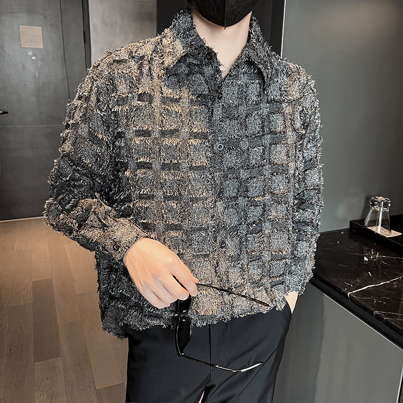 2022暗黑小众社会小伙小香风面料长袖衬衫男D792P65图片