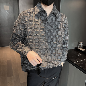 2022暗黑小众社会小伙小香风面料长袖衬衫男D792P65图片