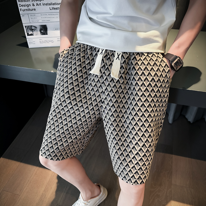 精神小伙五分提花短裤男夏季潮牌沙滩裤男士休闲中裤D935P45，男装休闲裤，星座312B-1