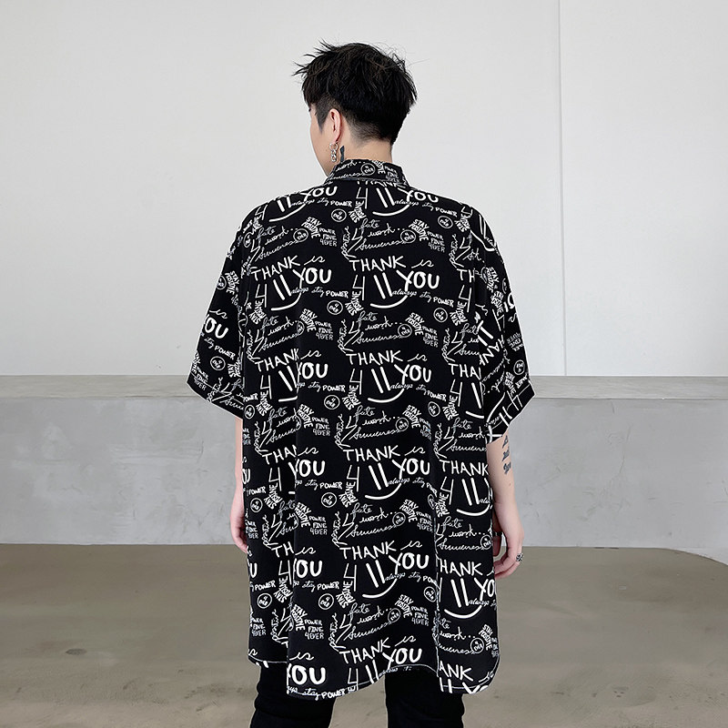 春夏新品ins个性潮牌衬衫男宽松青春流行时尚字母不规则D703P55,男装衬衫,星座312B-1