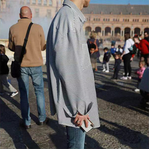 20秋季百搭款男衬衫细条纹大口袋长袖衬衫休闲大版男衬衫D603P50图片