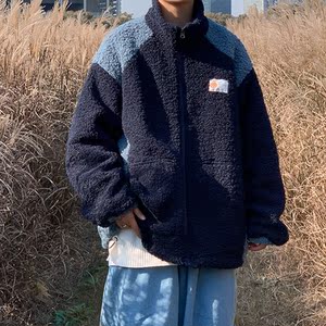 2023冬季新款百搭潮男羊羔毛棉衣宽松舒适拼色小清新外套D118P115图片