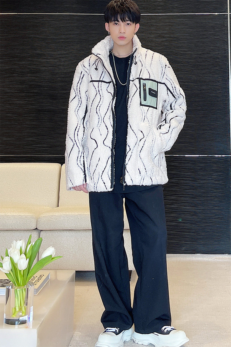 2021冬季加厚休闲连帽羊羔毛特殊花纹设计棉衣D751,男装棉衣,星座312B-1