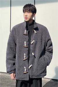 2021小众加厚立领宽松休闲冬季牛角扣羊羔毛外套D06P115图片